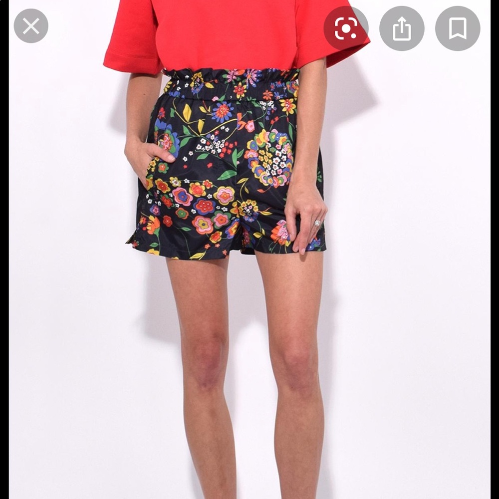 Tibi black/multi floral poly paper bag shorts NWOT
